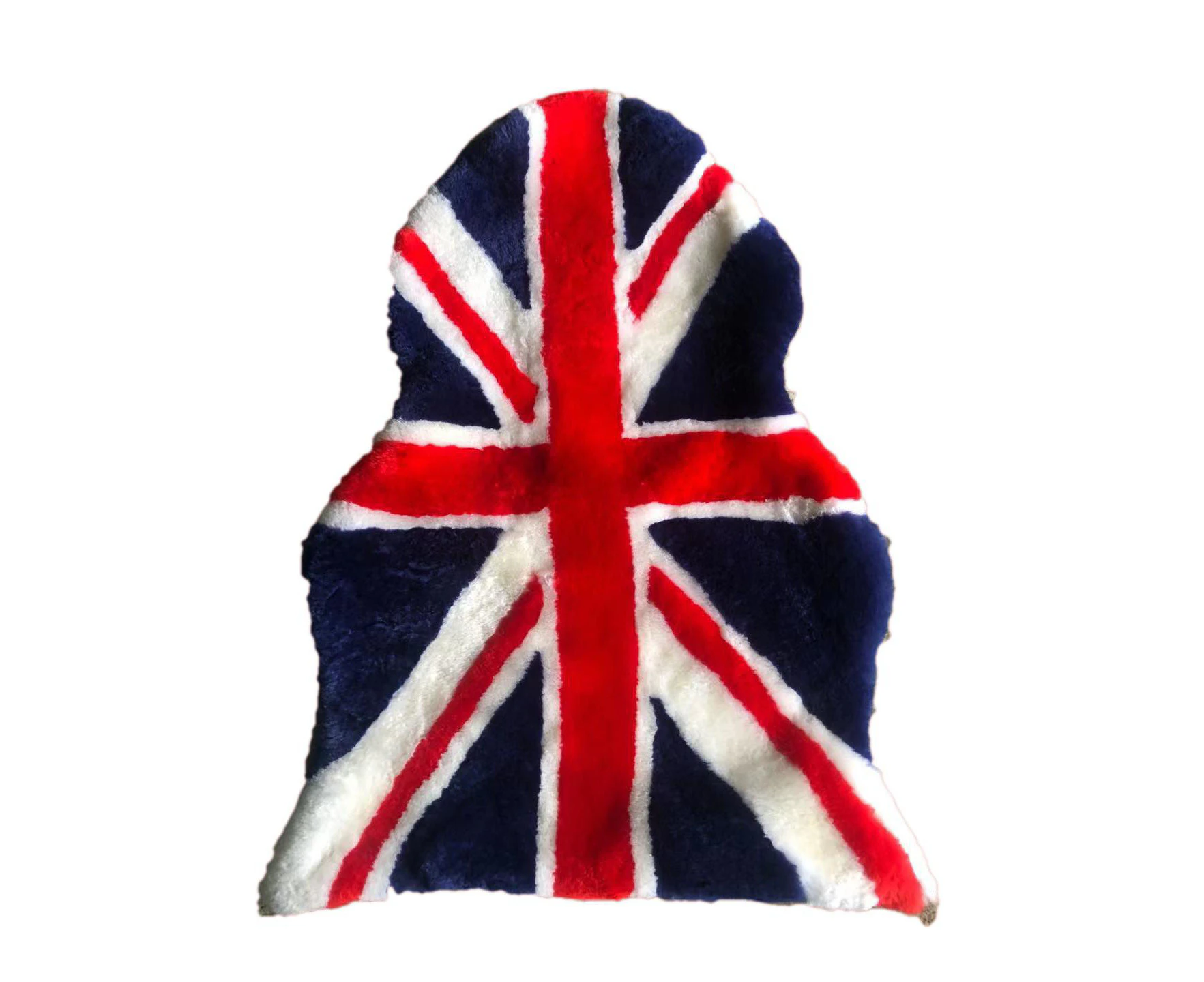 GENUINE SHEEPSKIN LAMBSKIN RUG   RED WHITE BLUE UNION JACK FLAG DESIGN LUXURIOUS HOME DECOR