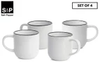 Set of 4 Salt & Pepper 380mL Hana Bistro Mugs - White/Black