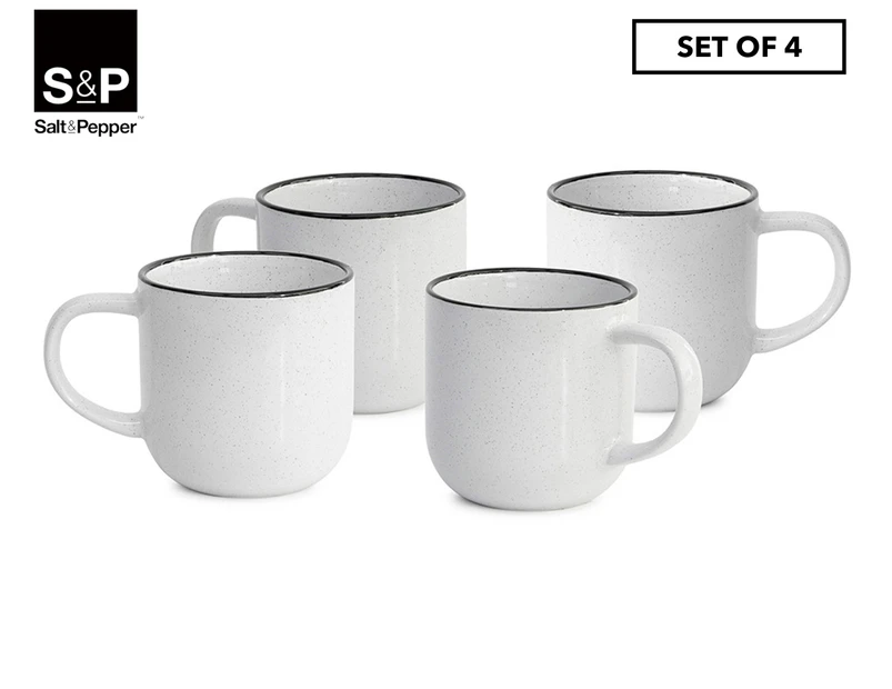 Set of 4 Salt & Pepper 380mL Hana Bistro Mugs - White/Black