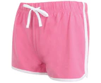 Skinni Fit Womens Retro Training / Fitness Sports Shorts (Bright Pink/ White) - RW2838