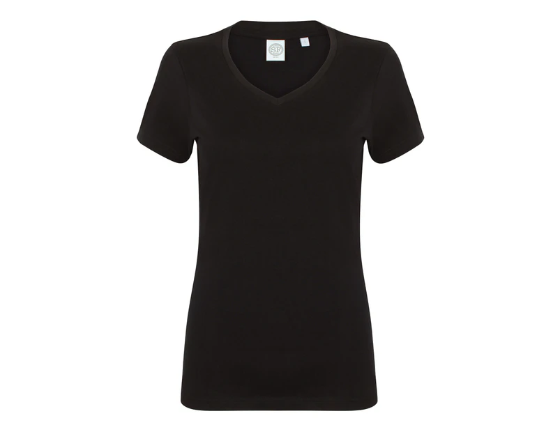 Skinni Fit Womens Feel Good Stretch V-Neck Short Sleeve T-Shirt (Black) - RW4423
