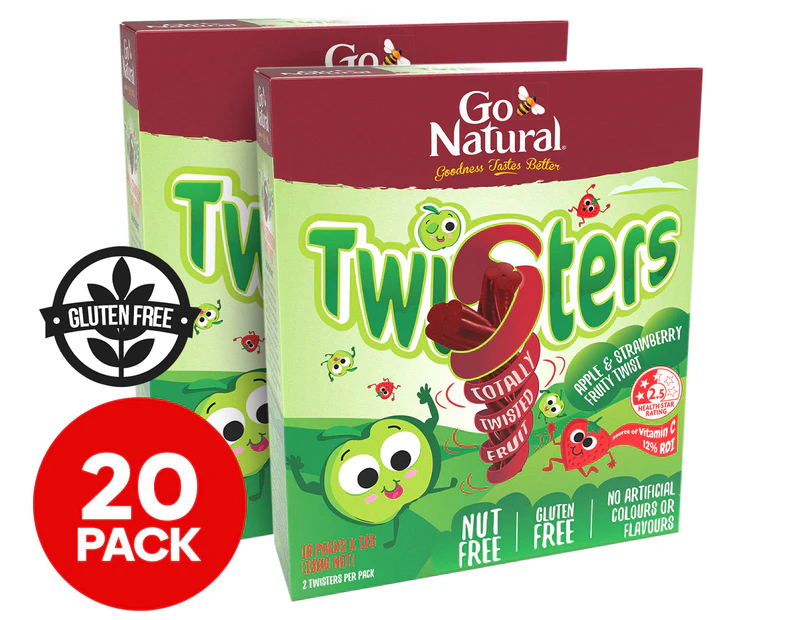 2 x Go Natural Fruit Twisters Strawberry & Apple 10pk