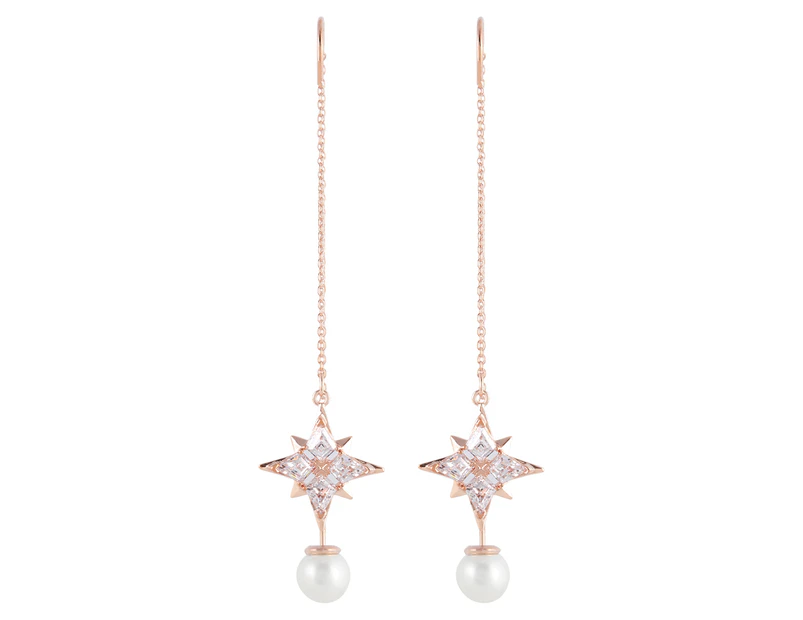 Swarovski Symbolic Chain Star Earrings - Rose Gold/White