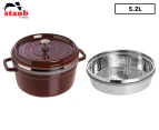 Staub 26cm/5.2L Enamel/Cast Iron Round Cocotte w/ Steamer Pot Cookware Grenadine