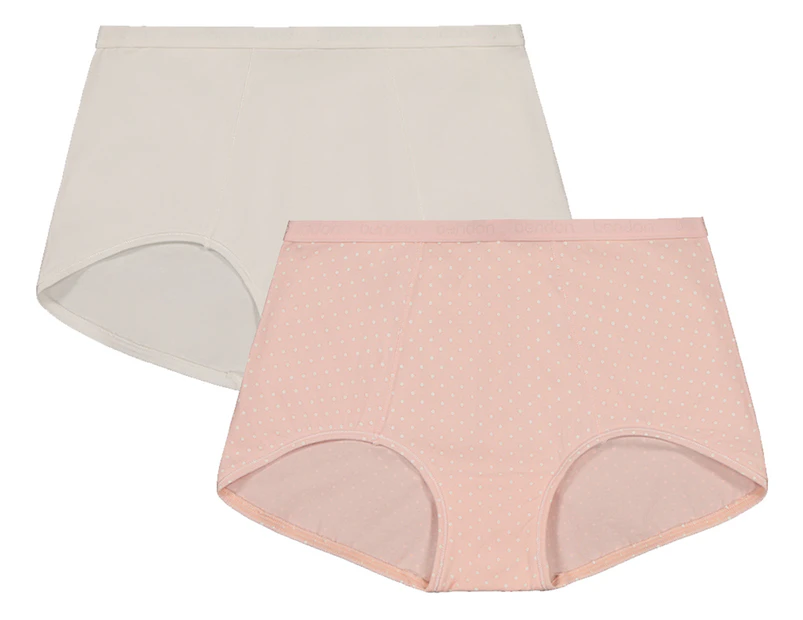 Bendon Women's Body Cotton Trouser Brief Twin Pack - English Rose/Spot/Gardenia