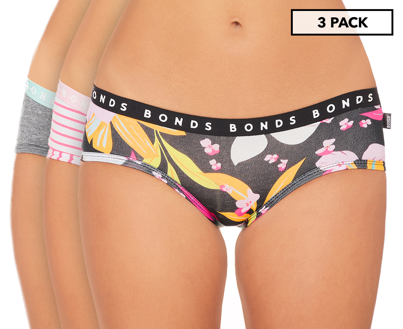 Bonds Women's Hipster Boyleg 3 Pack Black