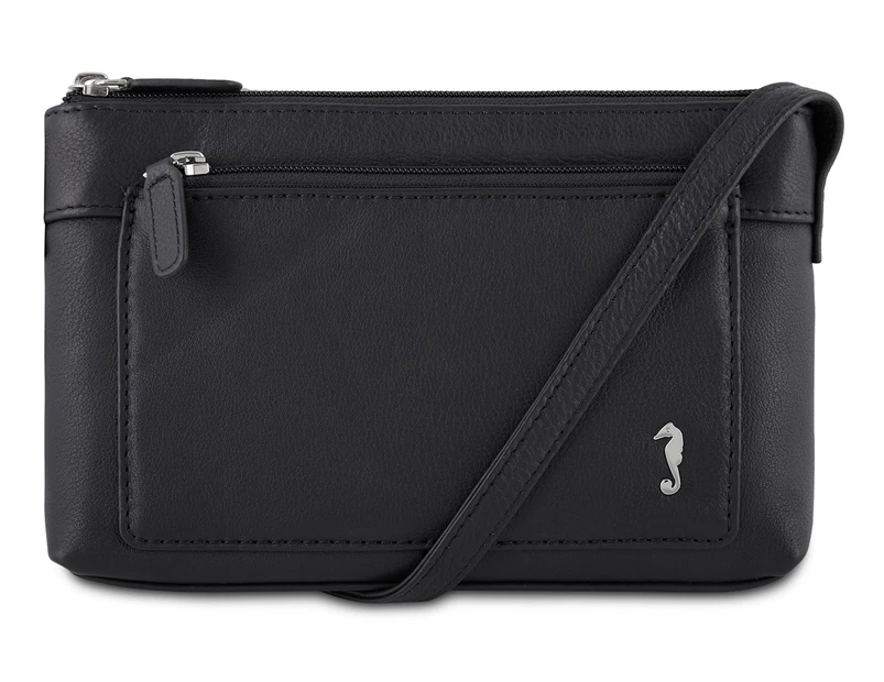 Things Terrific Zip Pocket Leather Shoulder Bag - Black