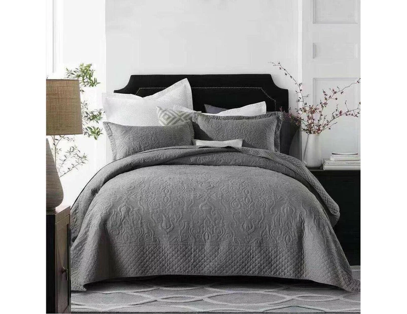 Luxury Quilted Embroidery Coverlet Bedspread Set Comforter For Queen King Size Bed 230x250cm Rose Grey