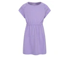 Mountain Warehouse Girls Meadow Broderie Dress Cotton Elastic Soft Summer Jersey - Lilac