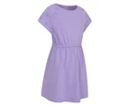 Mountain Warehouse Girls Meadow Broderie Dress Cotton Elastic Soft Summer Jersey - Lilac