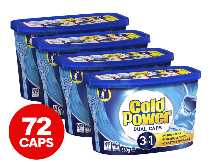 4 x 18pk Cold Power 3 in 1 Laundry Detergent Dual Capsules