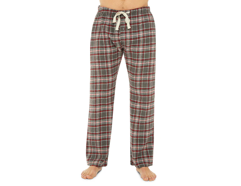 Upbeat Men's Plaid Flannel Sleep Pants - Grey/Red
