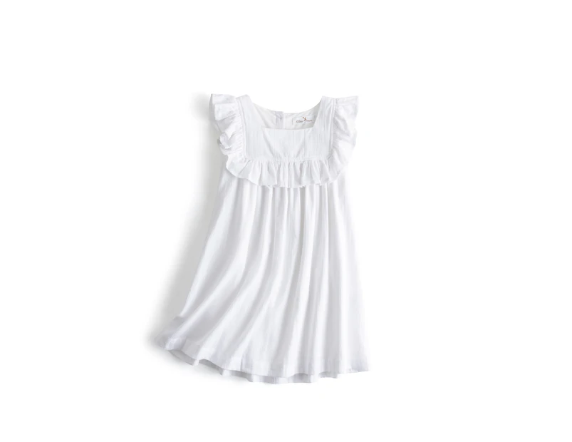 Happy Princess Summer Garden Square Neck Ruffle White Dress