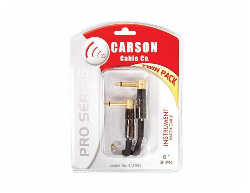 Carson 6'' Patch Cable Twin Pack Right Angle Jack Plugs