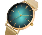 Gold Multi-function Calendar Function Watch Gradient Green Dial Quartz Watch for Men