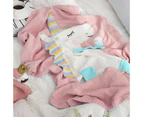 Kids Children Cotton Knitted Blanket Unicorn Design Pram Blanket Throw Pink