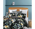 100% Slub Cotton Flower Printed Quilt Doona Duvet Cover Set Black