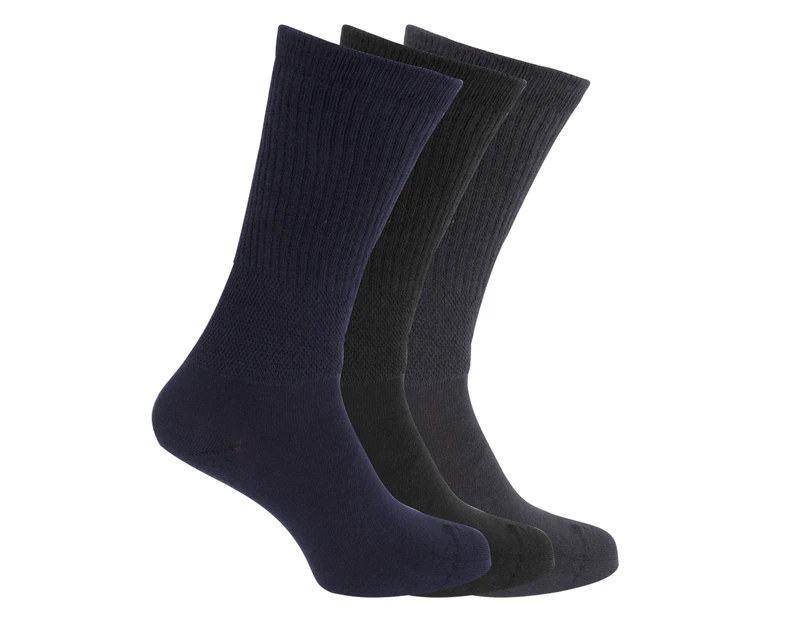 Mens Extra Wide Comfort Fit Wide Feet Diabetic Socks (3 Pairs) (Navy/ Black) - MB386