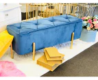 Premium bed end velvet bench/tufted ottoman with gold metal legs - sea blue