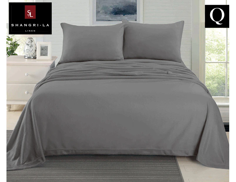Shangri-La Cashmere Touch Flannelette Queen Bed Quilt Cover Set - Charcoal