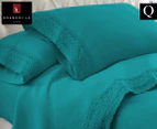 Shangri-la Crochet Lace Microfibre Queen Bed Sheet Set - Teal