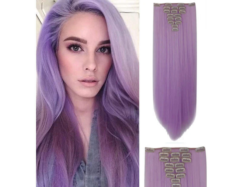 Purple Deluxe Straight Hair 7Piece 16Clips 20" Hair Extension 07Purple
