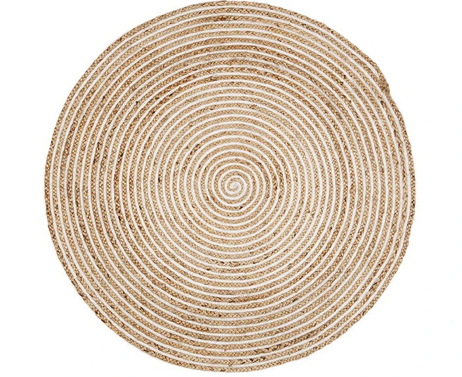 Round Jute Rug  |  Natural & Cream Fibre Decorative Floor Rug Plumeria