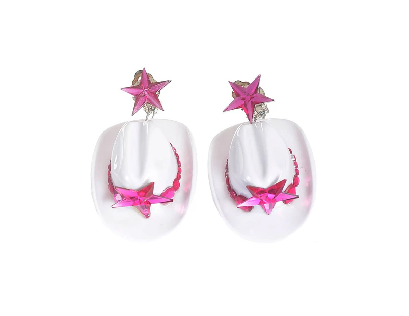 Mini Pink and White Cowboy Hat Costume Earrings