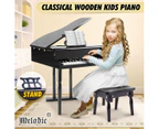 Melodic 30 Key Children Kids Grand Piano Wood Toy with Bench Music Stand Black