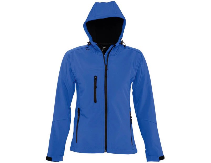 SOLS Womens Replay Hooded Soft Shell Jacket (Breathable, Windproof And Water Resistant) (Royal Blue) - PC411