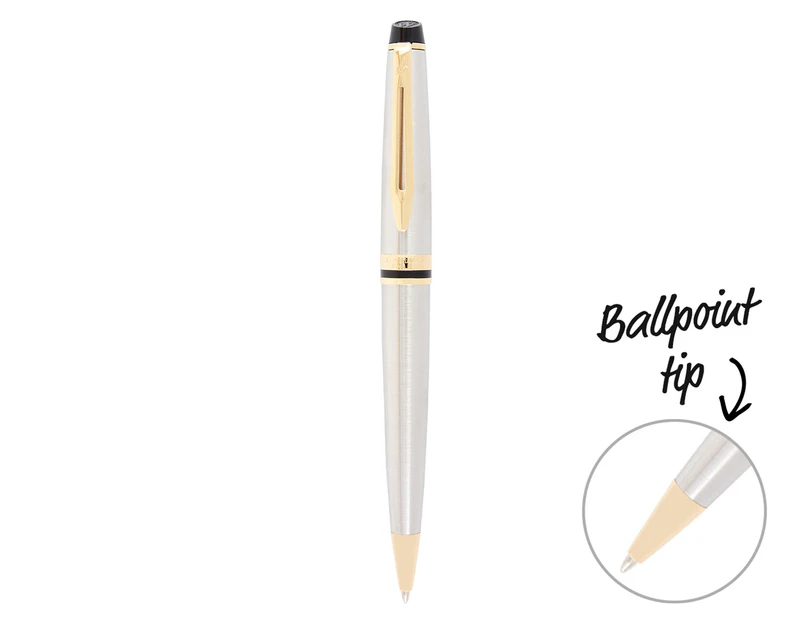 Waterman Expert Ballpoint Pen - Brushed Stainless Steel/Gold Trim