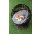 Abel Outdoor Indoor Wicker Poly Rattan Pet Bed Hooded Cat Basket With Cushion - Brown