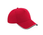 Beechfield Adults Unisex Authentic 5 Panel Piped Peak Cap (Classic Red/Black/White) - BC4640