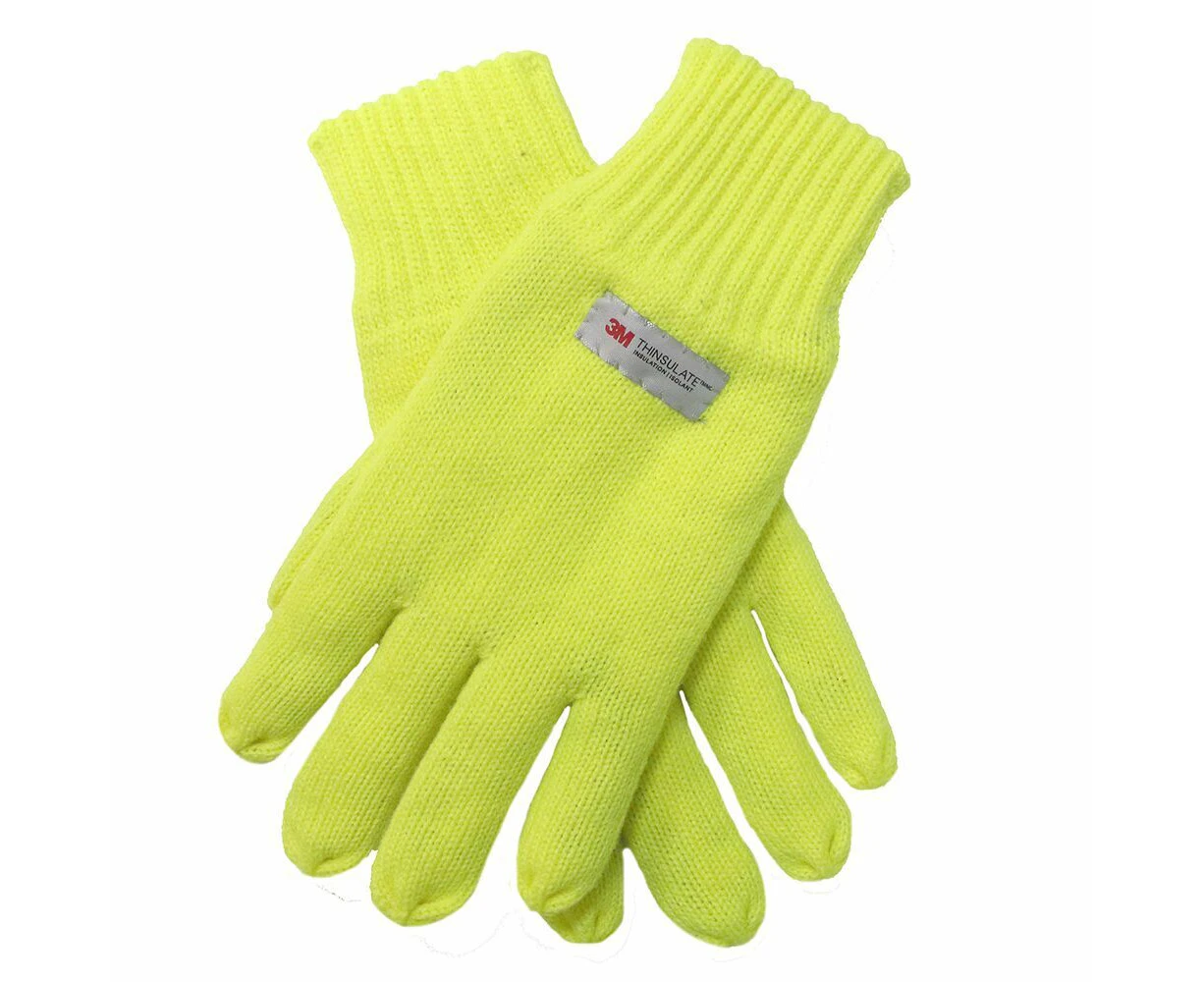 DENTS 3M THINSULATE Gloves Snow Ski Knitted Polar Fleece Thermal Plain Winter - Fluro Yellow