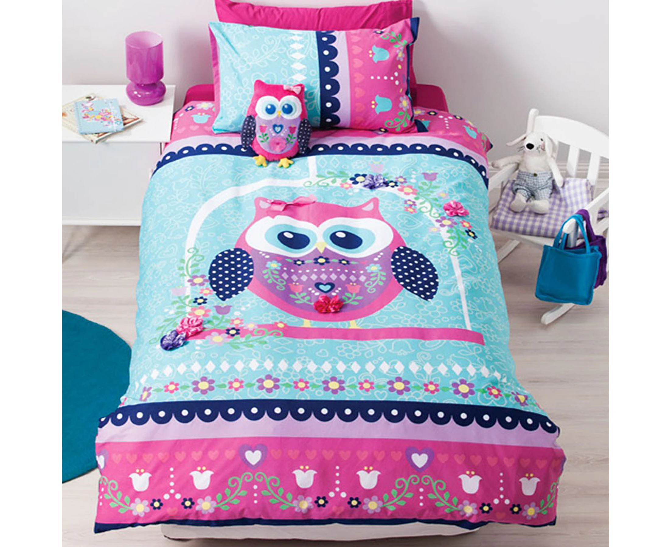 Reversible Pretty Owl Quilt Cover Set Single by Cubby House Kids