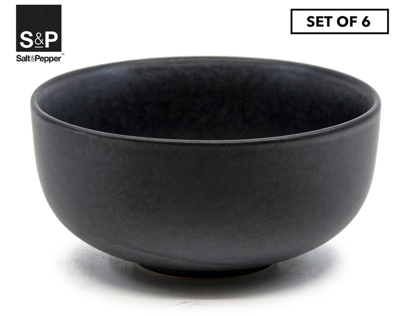 Set of 6 Salt & Pepper 12cm Hue Rice Bowl - Black