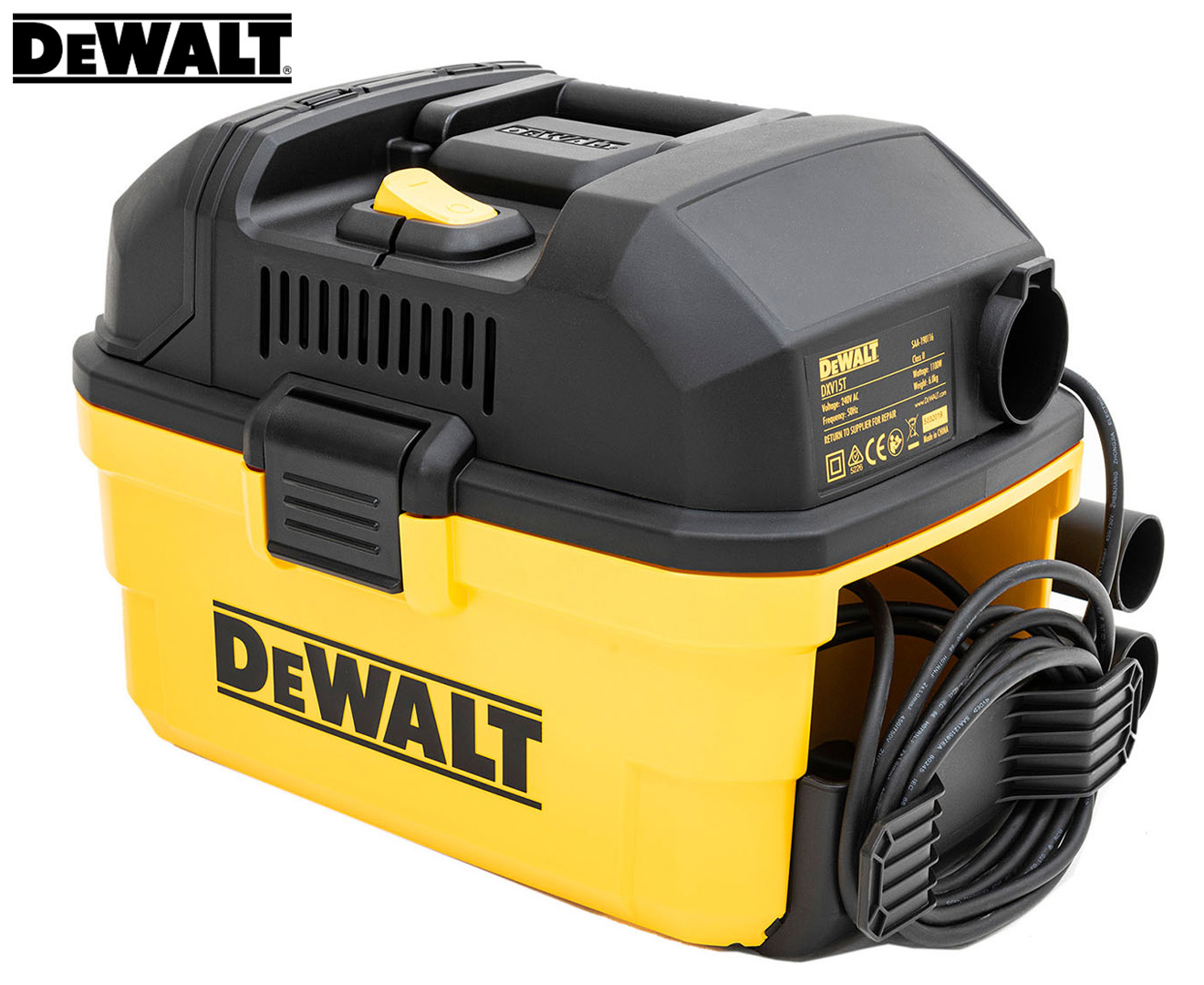 DeWalt 1100W 15L Portable Wet/Dry Vacuum - Black/Yellow | Catch.com.au