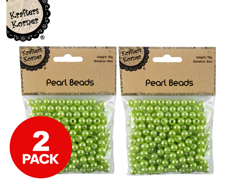 2 x Krafters Korner Pearl Beads 50g - Lime