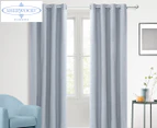 Sherwood Home Faux Linen 100% Blockout Eyelet Curtain Pair - Ocean Blue
