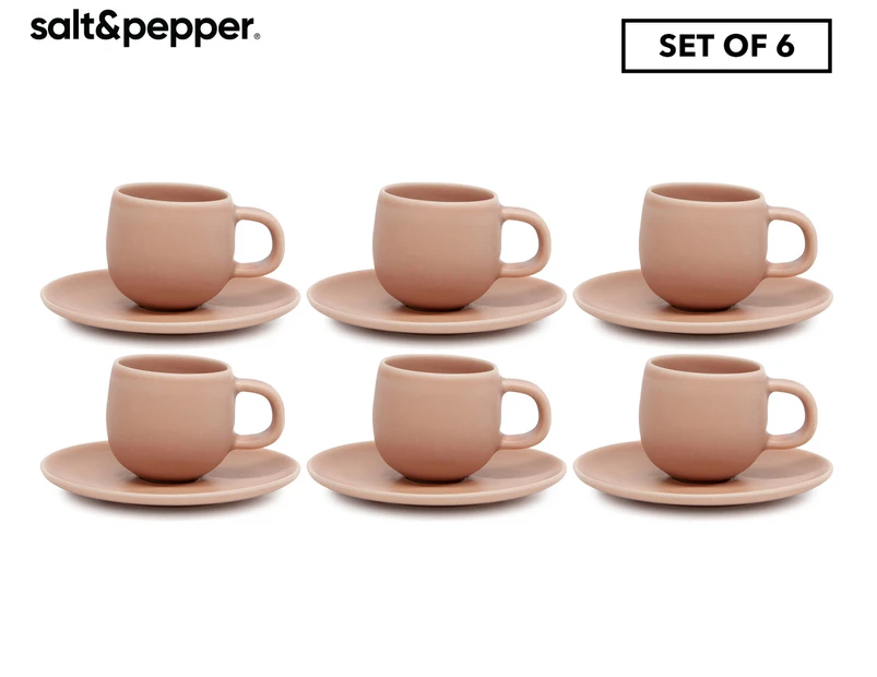 Set of 6 Salt & Pepper 85mL Hue Espresso Cup & Saucer - Blush