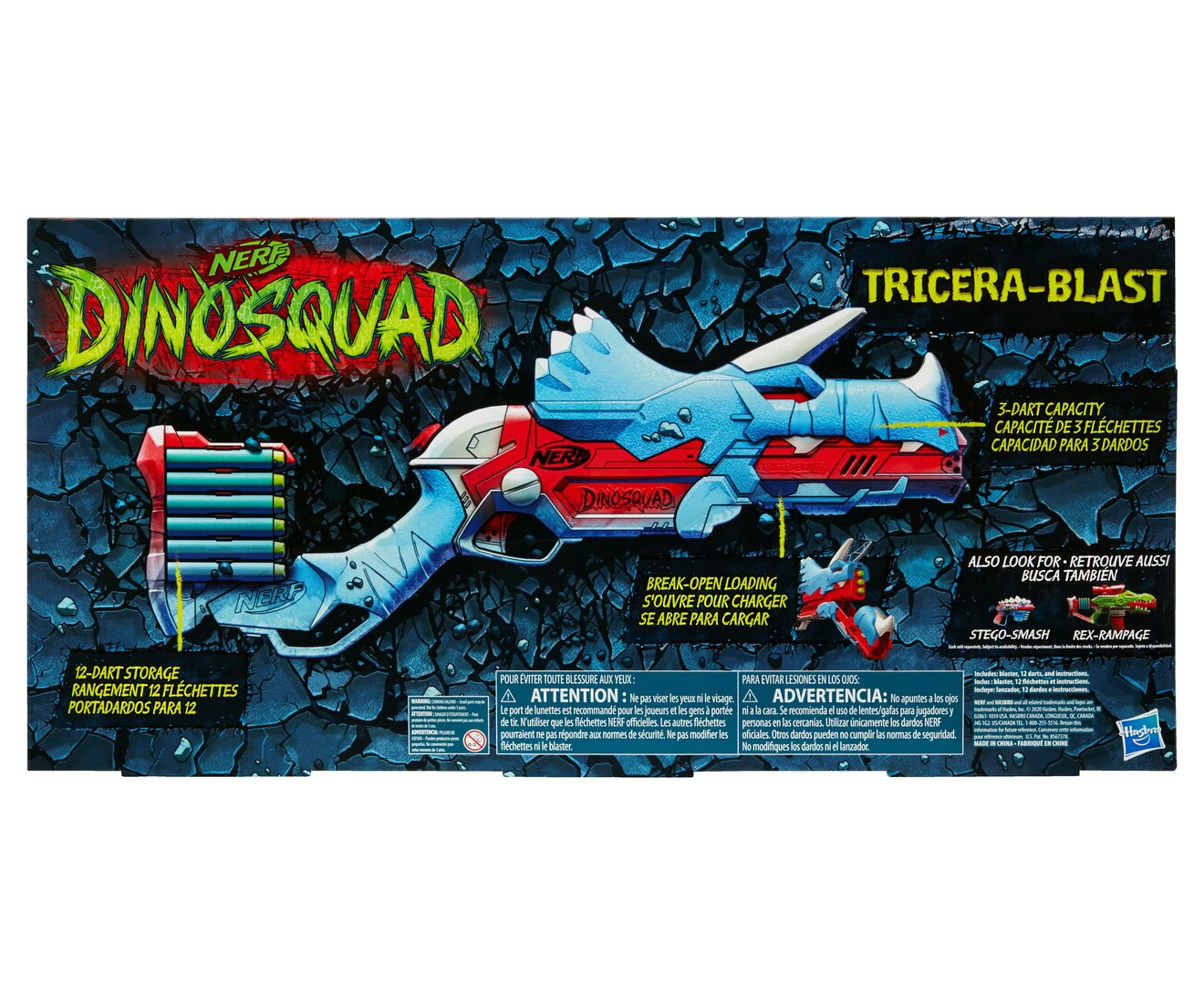 Nerf DinoSquad Tricera-blast Dart Blaster Dinosaur Toy, 12 Nerf Elite  Darts, Triceratops Design 