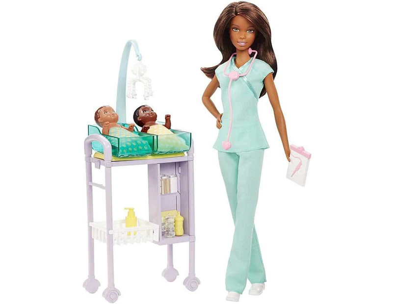 Barbie Medical Careers Pediatrician Baby Doctor African Doll & Playset