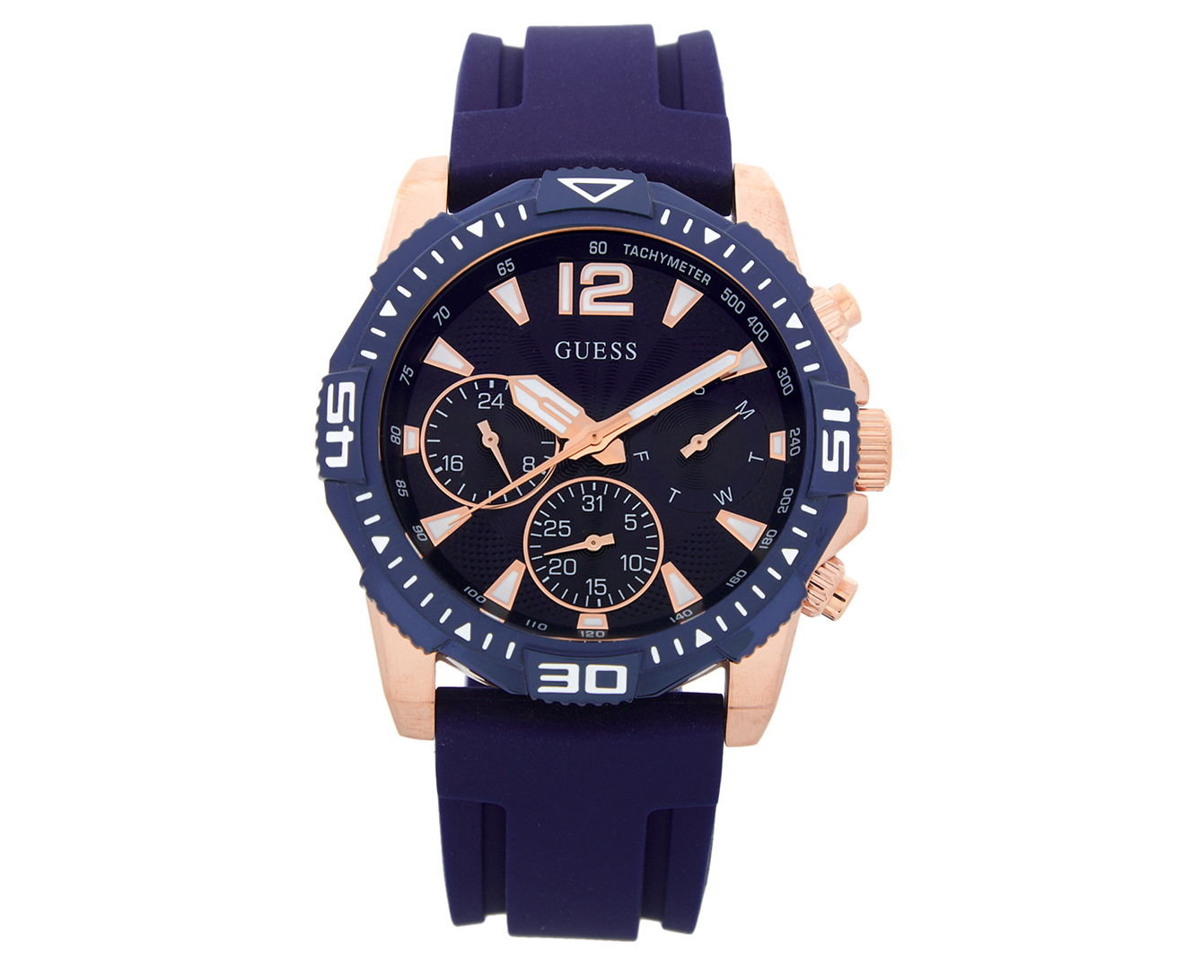 GUESS Men's 43mm Commander Chronograph Silicone Watch - Blue/Rose Gold ...