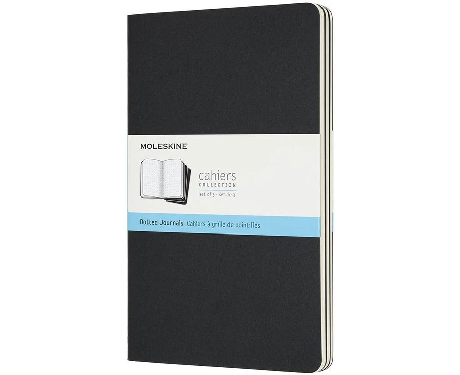 3pc Moleskine Cahier Soft Cover Writing Notebook/Journal Dot Grid Set Black Lrg