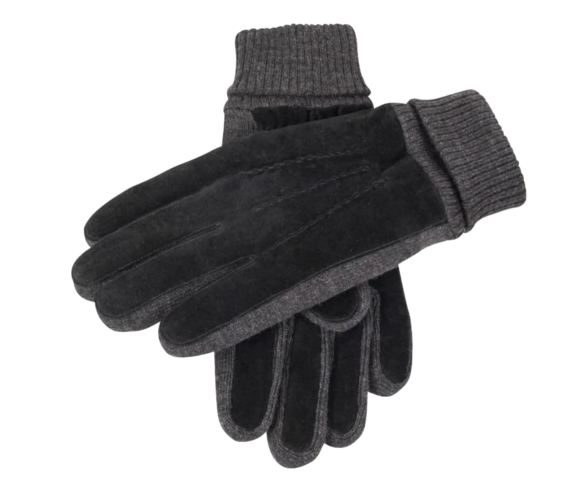 Dents Men's Pigsuede Gloves With Acrylic Knit Cuff 3 And Fleece Lining Winter - Black/Charcoal