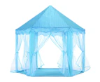 Kids Princess Castle Play Tent Hexagon Play House Indoor Outdoor with Star Lights - Blue