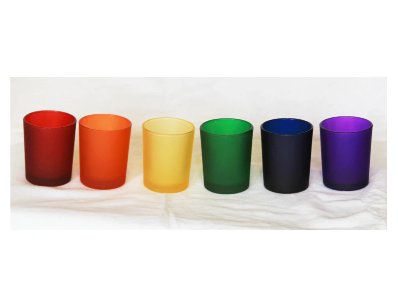 6 Pack - Rainbow Mardis Gras Frosted Glass Tealight Candle Holders Wedding Party Decorations