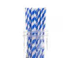 100 Pack - Blue White Hoop Biodegradeable Straws - 100% Natural Organic Eco Friendly Drinking Straws - Alternative to Plastic Throw Away