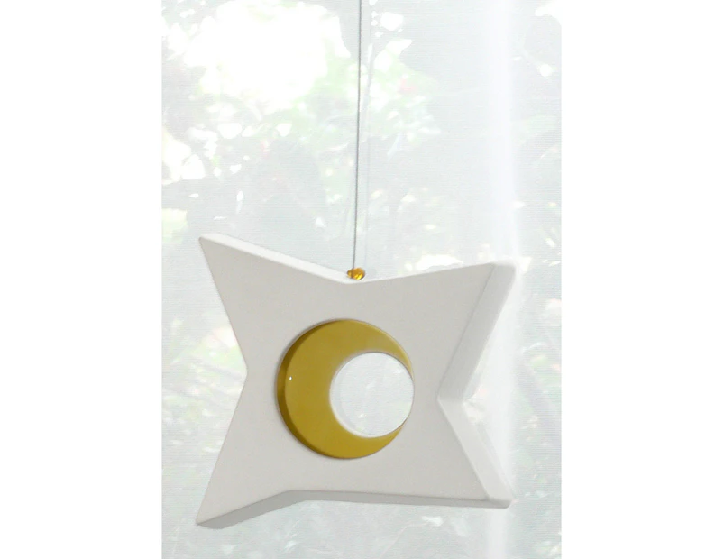 1 Boxed Hangable White Pottery Ceramic Outdoor Decoration Star Tealight Candle Holder - Yellow Centre