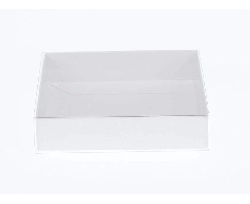 10 Pack - White Box -  Clear Slide On Lid - 300 x 250 x 80mm - Beauty Cosmetics Product Hamper Cake Sweet Gift Packaging Boxes